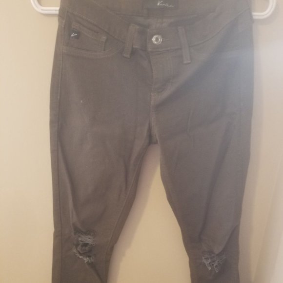 Army Green Stretch jeans with distressed knees - Picture 1 of 1